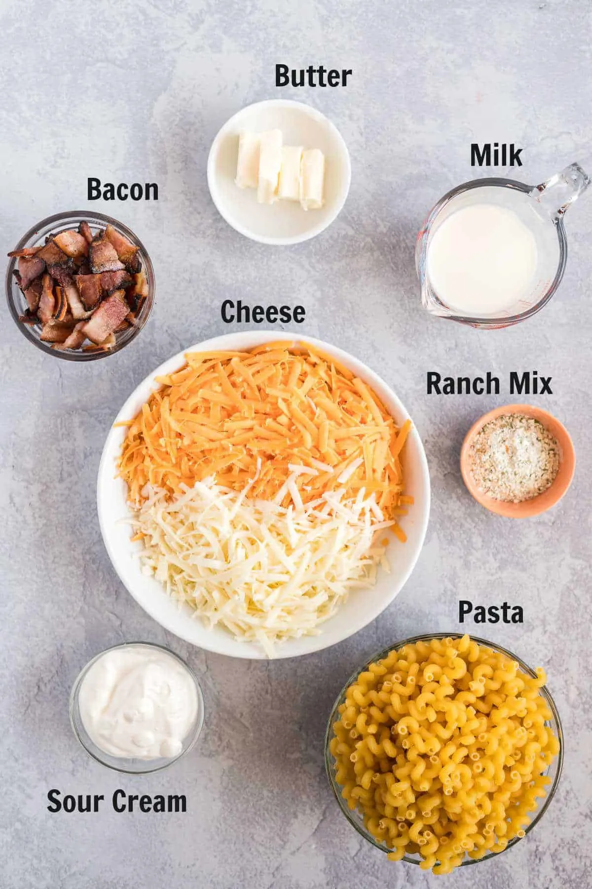 Ingredients for Mac and cheese.