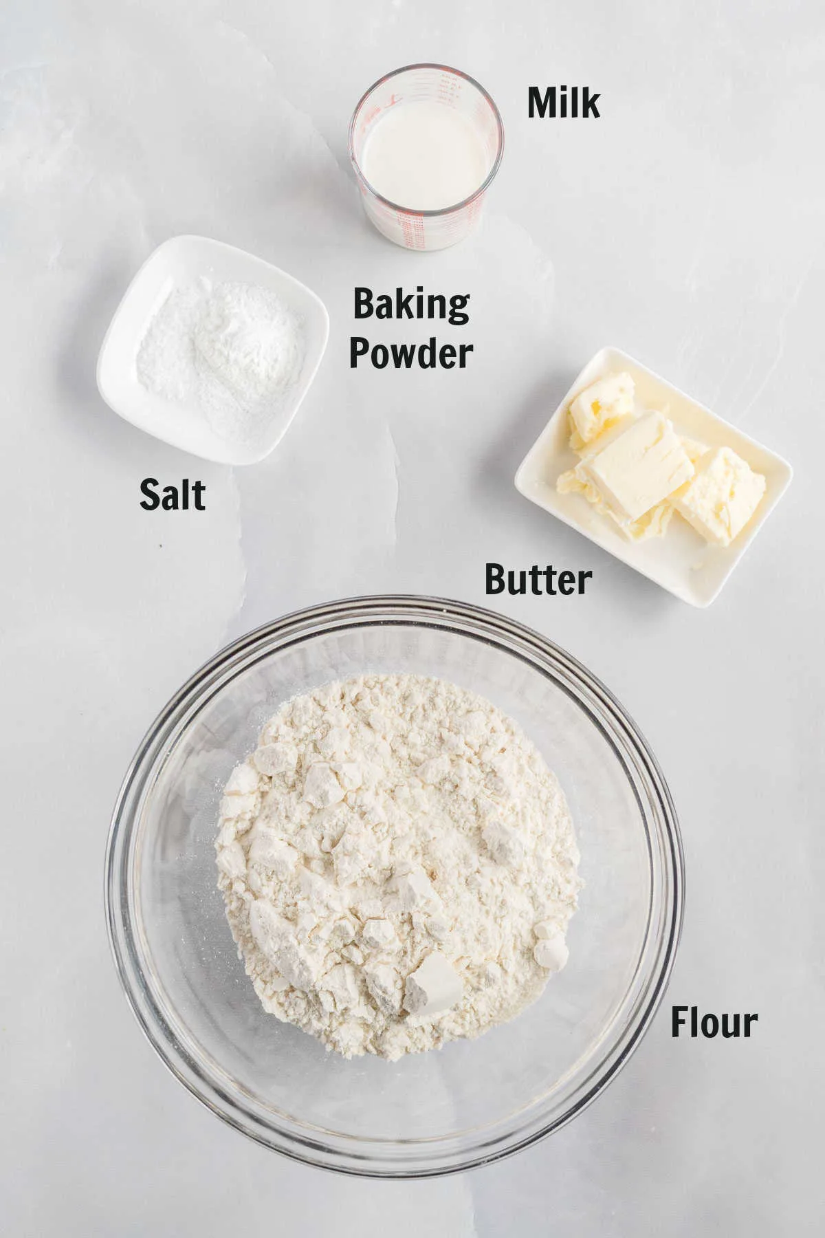 Ingredients for baking powder biscuits.