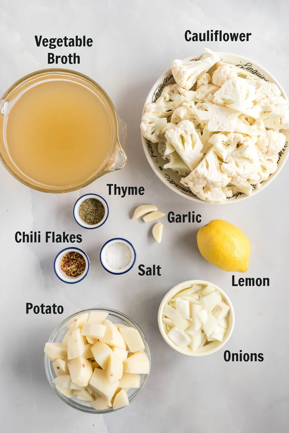 Ingredients for cauliflower soup.