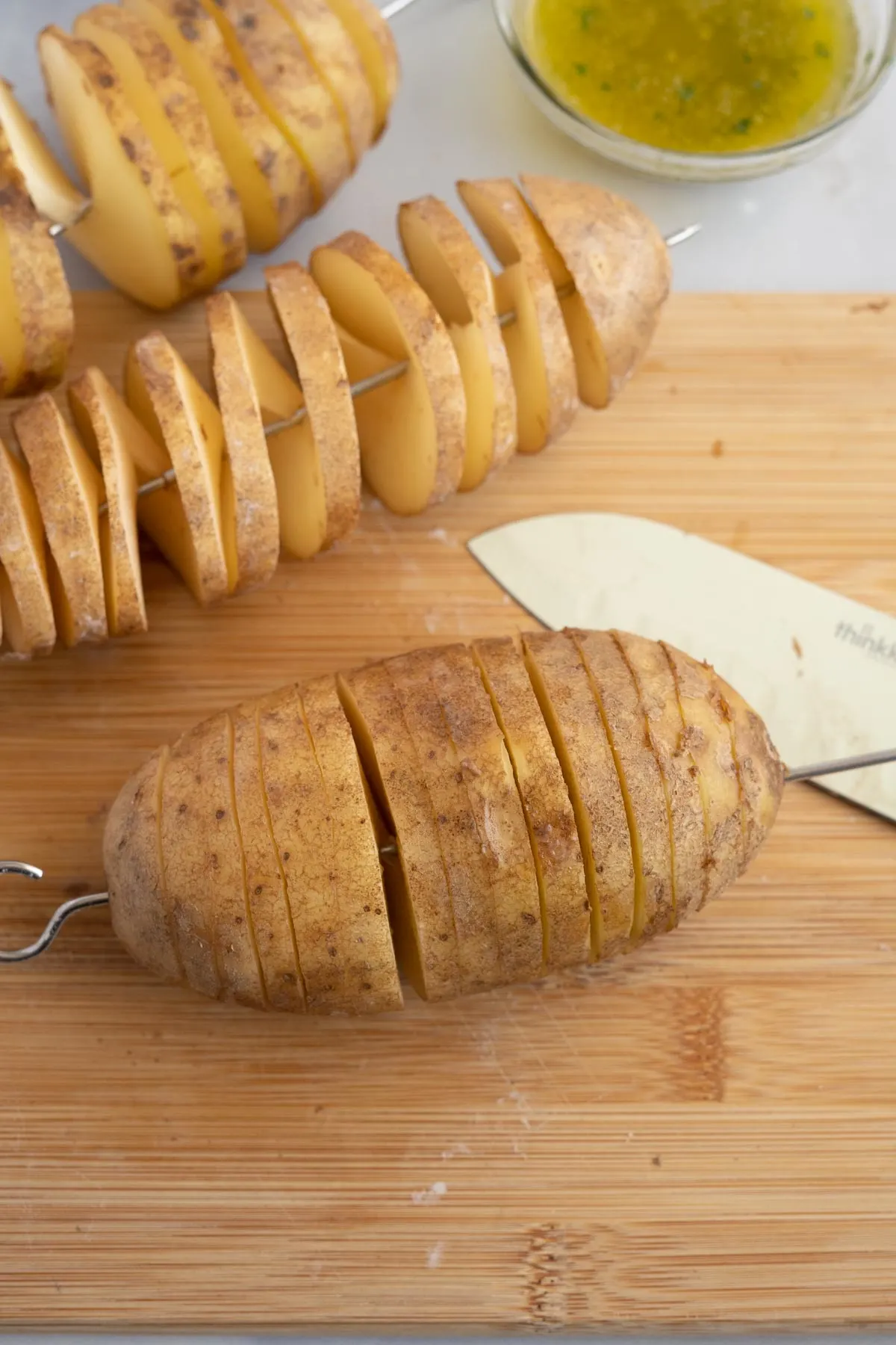 Potato on a skewer cut into a spiral. 