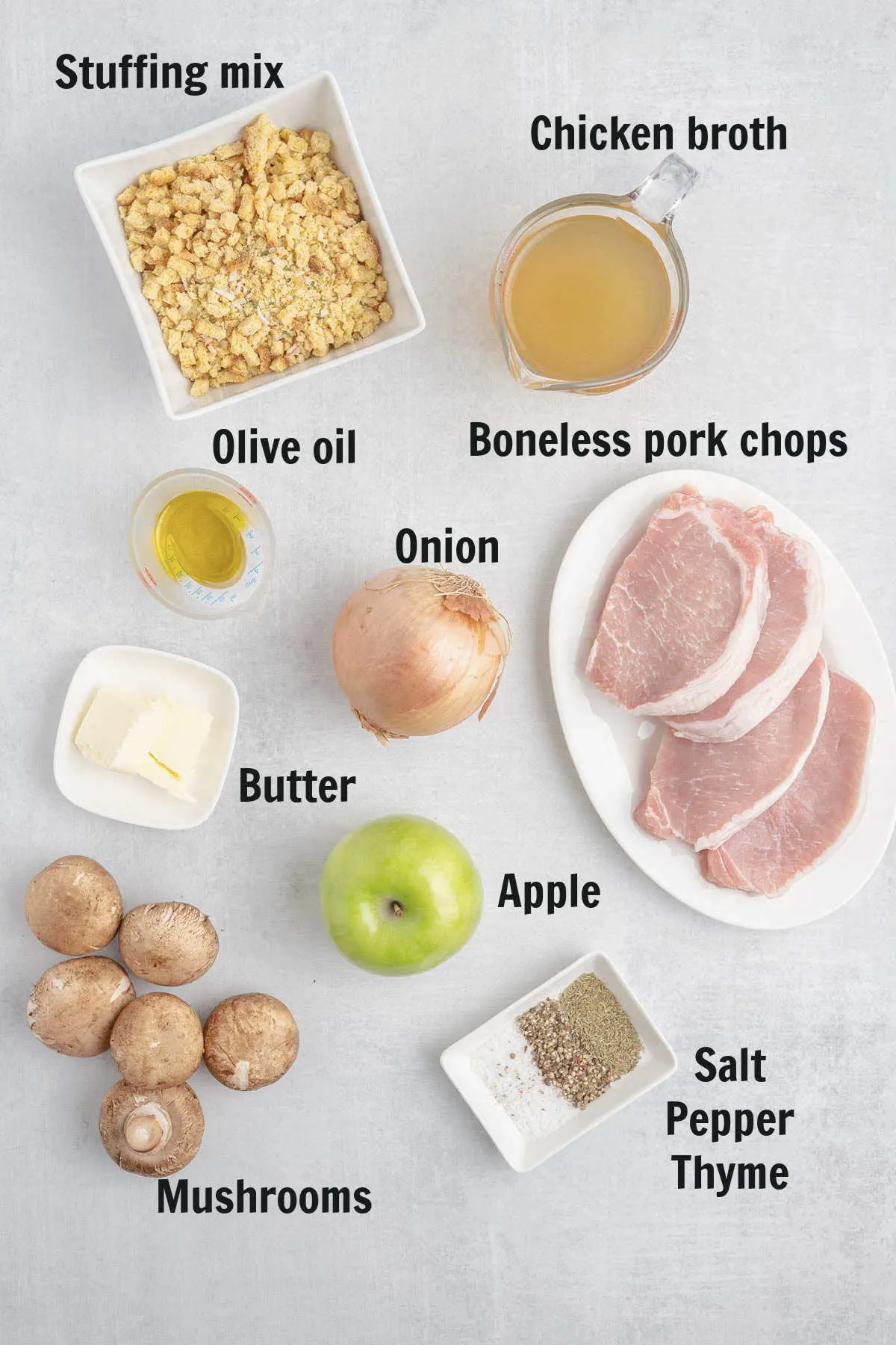 Ingredients for stuffed pork chops. 